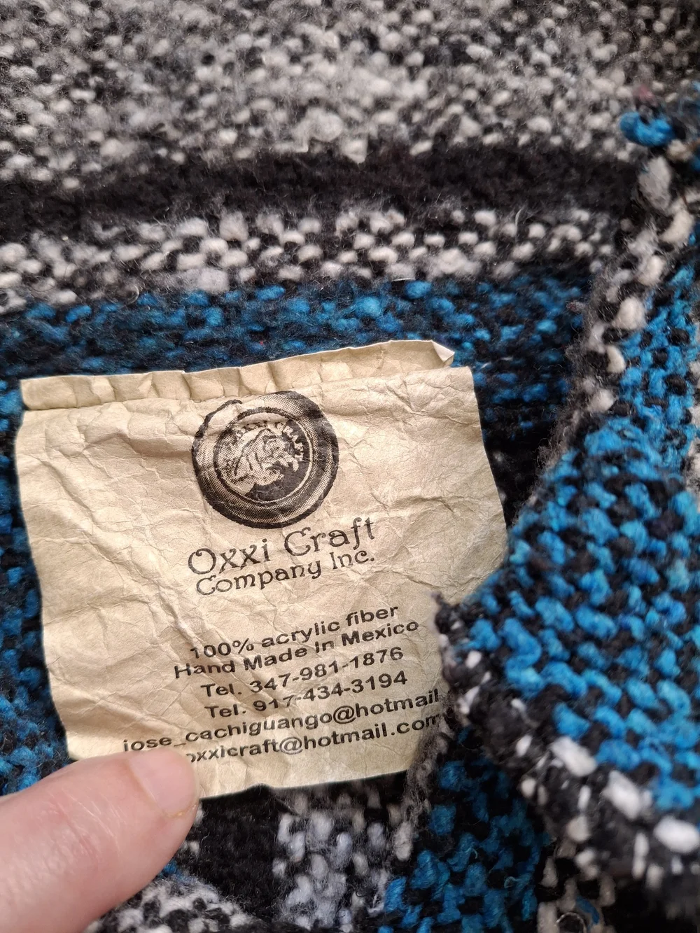 Oxxi Craft Mexican Baja Hoodie Turquoise Black Gray Woven Pullover